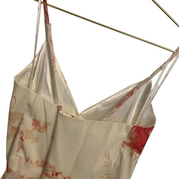 Lulu's Elegantly Inclined Cream and Coral Floral Print Wrap Maxi Dress MED NEW - Picture 7 of 8